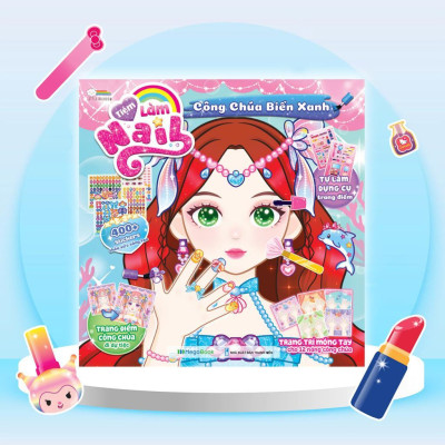 Sách Tiệm làm Nail - Công chúa Biển Xanh (400+ stickers dễ thương) - Sách bóc dán sticker cho bé gái - Megabook