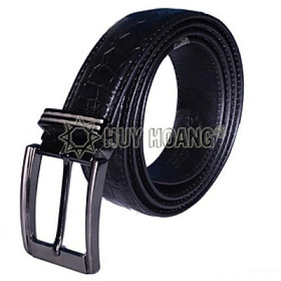 Dây nịt nam da cá sấu Huy Hoàng viền da 3,5P đầu kim màu đen - HP4819