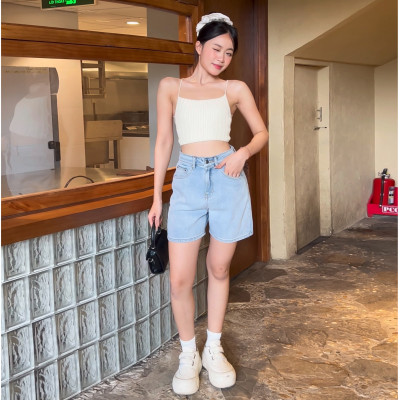 Quần short jean nữ lưng cao regular fit Aaa Jeans Alice Blue