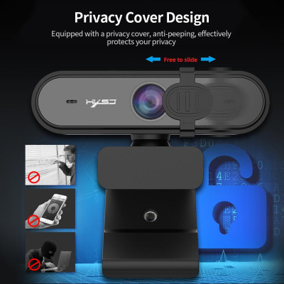 Webcam 1080P USB Tự động lấy nét  với nắp che riêng tư Tích hợp Micrô giảm tiếng ồn cho Máy tính để bàn, Máy tính xách tay