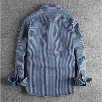 Áo sơ mi denim sọc phong cách Retro_Biker_Army