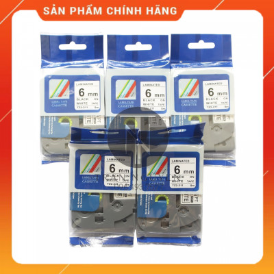 Nhãn In Brother Tz2-211 [Combo 3 hộp]  Đen nền trắng 6mm x 8m - Hàng nhập khẩu