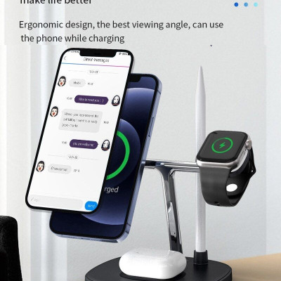 Đế sạc không dây sạc nhanh 15W 4 in 1 hỗ trợ sạc dành cho tai nghe / iWatch / Pencil /  iPhone hiệu WIWU Power Air Wireless Charger M8 (liên kết từ tính mạnh mẽ, Chuẩn Qi, Smartchip) - hàng nhập khẩu