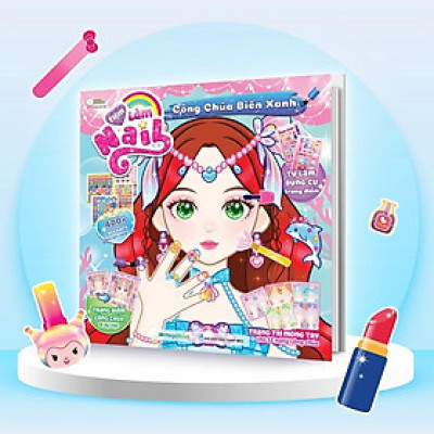 Sách Tiệm làm Nail - Công chúa Biển Xanh (400+ stickers dễ thương) - Sách bóc dán sticker cho bé gái - Megabook