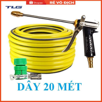 Bộ dây vòi xịt nước rửa xe, tưới cây . tăng áp 3 lần, loại 20m 206318 đầu đồng, đai, nối