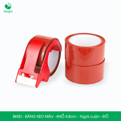BK5D - 6 cuộn băng keo màu khổ 4.8cm loại 1kg/6 cuộn - Đỏ - Băng keo, băng dính đóng hàng