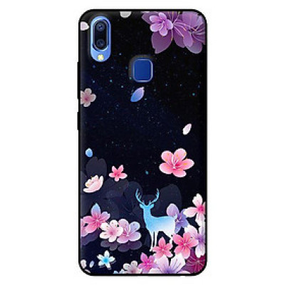 Ốp in cho Vivo Y95 Hoa Hươu Nền Đen - Hàng chính hãng