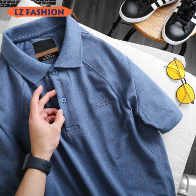 ÁO THUN NAM CỔ BẺ TAY NGẮN MÀU TRƠN LỊCH LÃM, LOGO THÊU ĐẸP MẮT - LZPS150