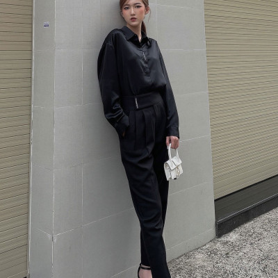 Quần baggy bảng lưng to đen