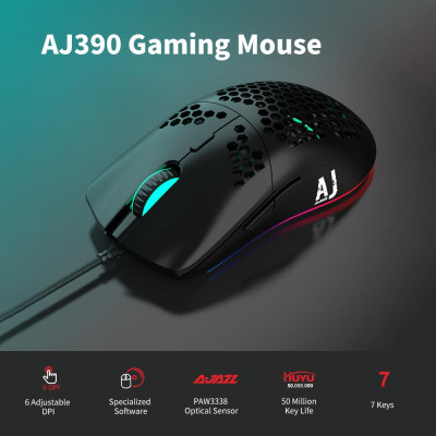 Chuột chơi game có dây Ajazz AJ390 với 7 phím có thể điều chỉnh DPI Thiết kế tiện dụng 
