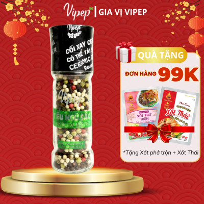 Tiêu Ngũ Sắc Hạt Tự Nhiên Cối Xay Vipep Hũ Thủy Tinh 45g