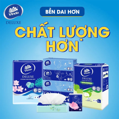 [MUA 2 LỐC KHĂN RÚT SIZE L TẶNG 1 LỐC SIZE S+ 1 MÓC KHÓA] Khăn giấy rút cao cấp Vinda Deluxe 3 lớp 110 tờ size L (4 Gói)