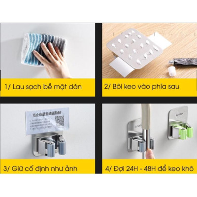 Giá Inox Treo Chổi Và Cây Lau Nhà Gắn Tường Hiện Đại, Gọn Gàng - Ngăn Nắp, Gắn Keo Siêu Chắc Không Khoan Đục -TakyHome 4032