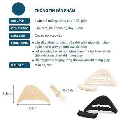 COMBO 2 CẶP Lót mũi giày cao gót cao su non đệm êm ngón chân MÀU ĐEN VÀ MÀU KEM