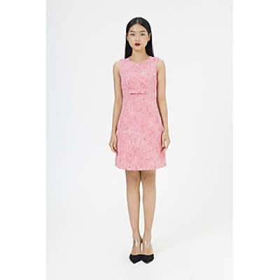 De Leah - Đầm Ôm Tweed Đính Đá - Đỏ trắng