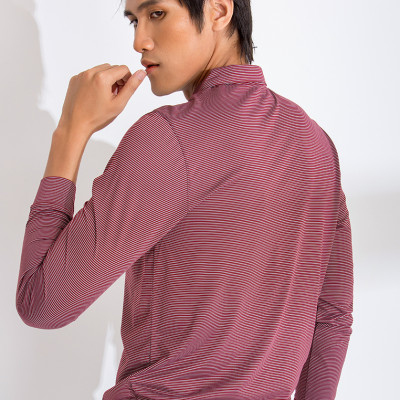 Áo thun nam dài tay kẻ ngang tăm màu đỏ đậm aligro ALGAPD031