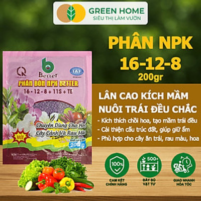 Phân bón NPK 16-12-8-11S+TE Greenhome, Better, Bao 1kg, Phát Triển Nhanh Thân, Cành, Lá, Bộ Rễ