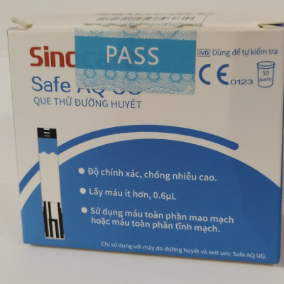 50 Que Thử Đường Huyết Dùng Cho Máy Safe AQ UG Kèm 50 Kim Chích Máu Sinocare