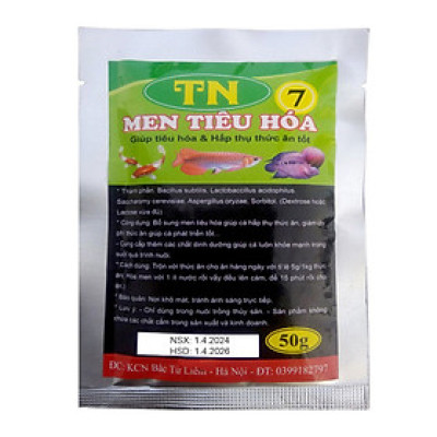 Men Tiêu Hóa TN 50Gr làm hấp thụ thức ăn tốt dùng cho tôm cua cá, hải sản, ếch rùa, lươn, cá sấu ... 