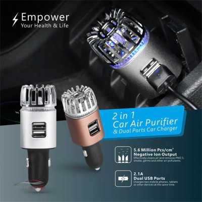 Máy Lọc Không Khí Cho Xe Ô Tô Tạo Ion Âm Tích Hợp Hai Cổng Sạc USB – Lọc Bụi, Khử Mùi Hôi Hiệu Quả, ĐÈN TRANG TRÍ