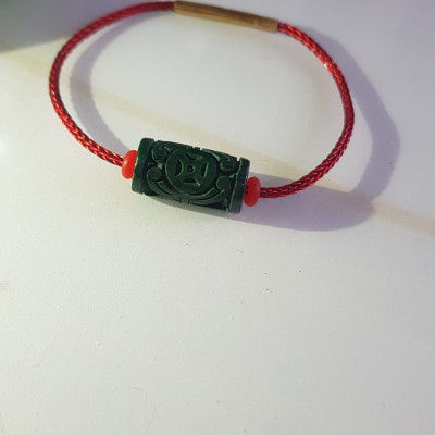 Vòng tay charm Lu Thống Đồng Tiền Đẹp  Đá Cẩm Thạch tự nhiên Xanh Đậm đẹp Dây Đỏ có khoen  Hợp Nữ mệnh Thủy Mộc Hỏa ạ