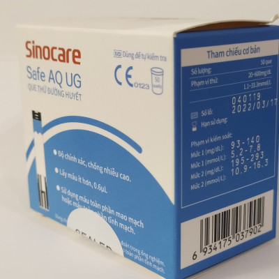 50 Que Thử Đường Huyết Dùng Cho Máy Safe AQ UG Kèm 50 Kim Chích Máu Sinocare
