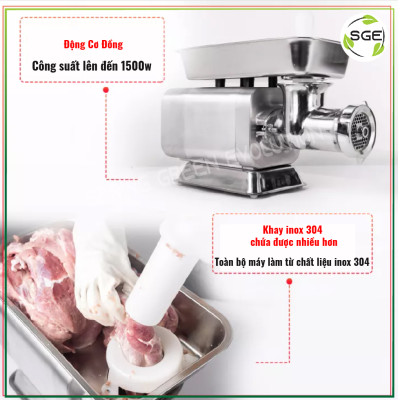 Máy Xay Thịt Công Nghiệp SGE MGTurbo150 Đa Chức Năng Với 2 Đầu Xay Cắt, Tiêu Chuẩn Inox304 Công Suất Lớn, Dễ Vệ Sinh