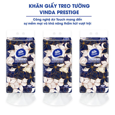 [MUA 4 GÓI KHĂN TREO TƯỜNG TẶNG 2 GÓI KHĂN RÚT SIZE S] Khăn giấy treo tường cao cấp Vinda Prestige 4D 3 lớp 212 tờ