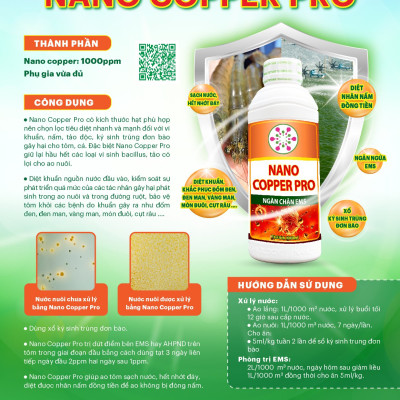 Nano Đồng (Nano Copper Pro) Vietnam Tech hỗ trợ xử lý vi khuẩn, nấm, tảo độc, ký sinh trùng trong ao nuôi, bể cá cho thủy sản 1000ml