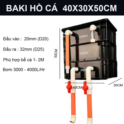 Combo Lọc Thùng Baki 40x30x50cm + Bơm Bể Cá Baoyu 104 & Vật Liệu Lọc Nâng Cao Cho Hồ 400 - 600L