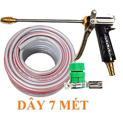 Bộ dây vòi xịt nước rửa xe, tưới cây . tăng áp 3 lần, loại 7m, 10m 206318 đầu đồng,đai,nối vàng+tặng móc khoá