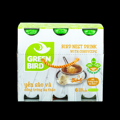 Lốc Green Bird - Nước Uống Bổ Dưỡng Yến Sào Và Đông Trùng Hạ Thảo - (6chai*185ml)