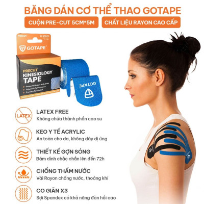 Băng dán cơ thể thao GOTAPE 5cm*5m, cuộn Pre-cut chất liệu Rayon cao cấp