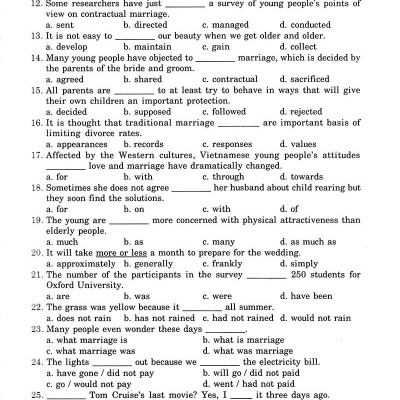 Bài Tập Trắc Nghiệm Tiếng Anh 12 (Không Đáp Án)