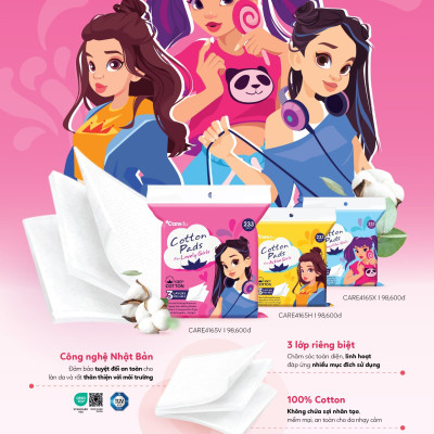 Bông tẩy trang cao cấp Care4u 3 lớp 233 miếng_CARE4165V