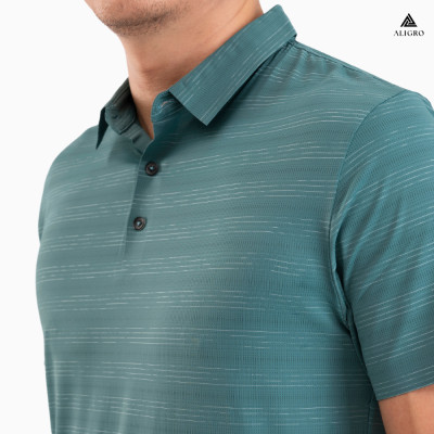 Áo polo golf nam ngắn tay ALIGRO chất vải coolmax kẻ ngang màu xanh rêu năng động ALGPLO118