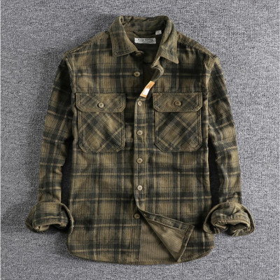 Áo sơ mi vải nhung phong cách Retro_Biker_Army