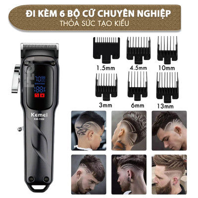 Tông đơ cắt tóc chuyên nghiệp Kemei KM-1550 cống suất mạnh 5W màn hình LCD sạc nhanh USB type C tiện lợi - Chính hãng