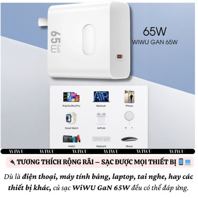 Bộ cóc củ dây sạc nhanh 65W USB C kèm dây Type C to Type C 60W PPS chống cháy hiệu WIWU GAN ESSEN Fast Charger cho iPhone 6 15 14 13 12 11 ProMax cho iPad Pro Air 10.2 9.7 10.5 11 12.9 13 inch S24 S25 cho Macbook cho Laptop Find Flip Fold - Hàng nhập khẩu