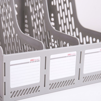 Giá tài liệu 3 ngăn đứng Deli - Nhựa PP - Ghi xám / Đen - E9845