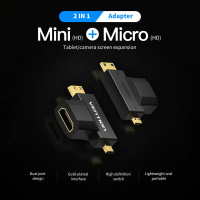 VENTION Mini/Micro HD to HD Adapter 2 IN 1 HD Converter for Tablet TV Displayer and Projector (Black)