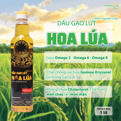 Dầu Gạo Lứt Hoa Lúa chai 1 lít - Tốt cho sức khoẻ tim mạch