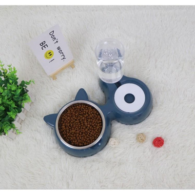 Bát ăn đôi hình tai mèo lõi inox kèm bình nước tự động cho chó mèo