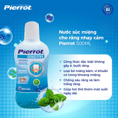 [ Mua 2 tặng 1 chỉ kẽ răng ]  Nước súc miệng cho răng nhạy cảm Pierrot 500ML