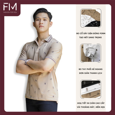 Áo polo nam ngắn tay, chất thun poly cực mát, co giãn tốt, họa tiết bo phối đường kẻ lạ mắt - FORMENSHOP - FMPS193