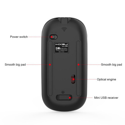 Chuột không dây HXSJ M60 USB loại C bộ thu Nano 1600 DPI dành cho máy tính xách tay PC