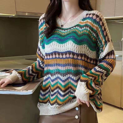 Áo len nữ form rộng hoạ tiết phối màu xinh mẫu mới thu đông HB09