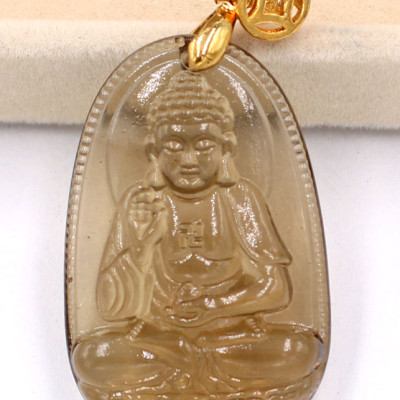 Mặt dây chuyền Phật A Di Đà - đá Obsidian( thạch anh khói ) 3.6cm MPOB7 - tuổi Tuất, Hợi