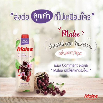 COMBO 2 Hộp Nước Ép Cherry Và Hỗn Hợp Rau Quả Malee 1L | Malee 100% Mixed Vegetable and Fruit Juice Cherry 1L