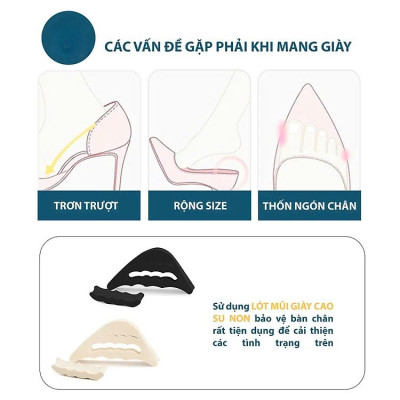 COMBO 2 CẶP Lót mũi giày cao gót cao su non đệm êm ngón chân MÀU ĐEN VÀ MÀU KEM